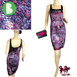 JAY GODFREY PURPLE, PINK & BLACK PRINT BODY CON SHEATH DRESS (10)